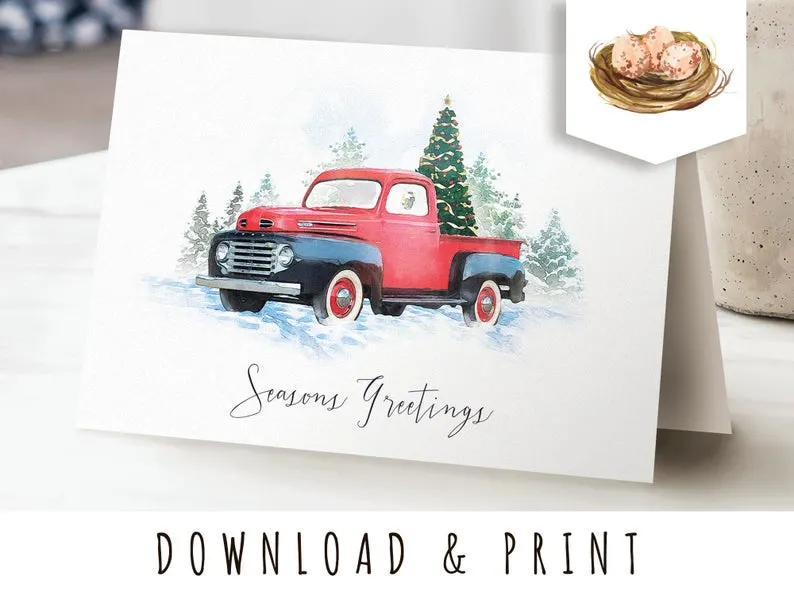 Vintage Truck Printable Christmas Card