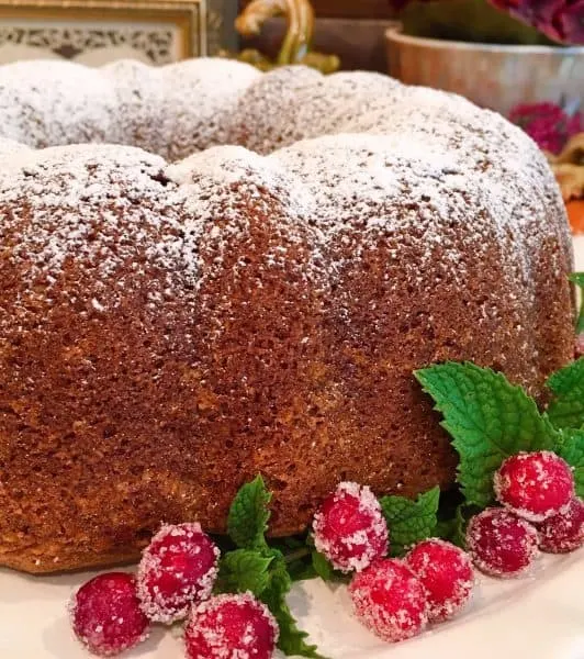 Close up of Holiday Pumpkin Cranberry Cake