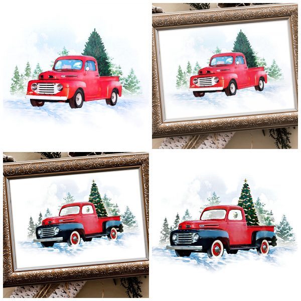 Watercolor Vintage Red Truck Printables