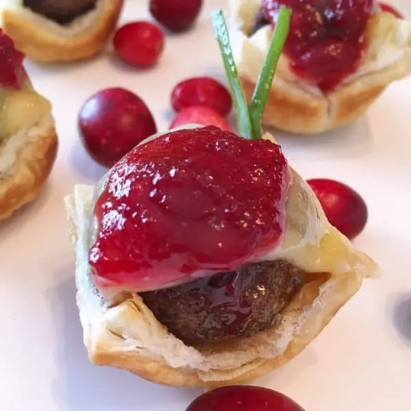 Savory sausage cranberry puff pastry bites