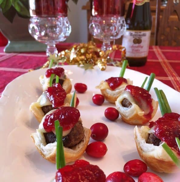 Savory sausage cranberry puff pastry bites