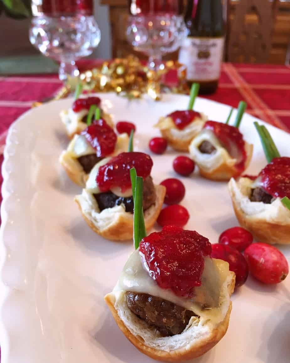 savory sausage cranberry puff pastry bites