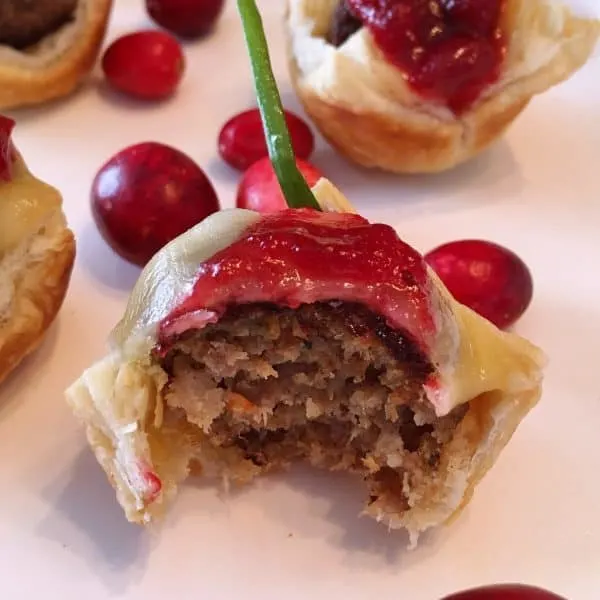 Savory sausage cranberry puff pastry bites