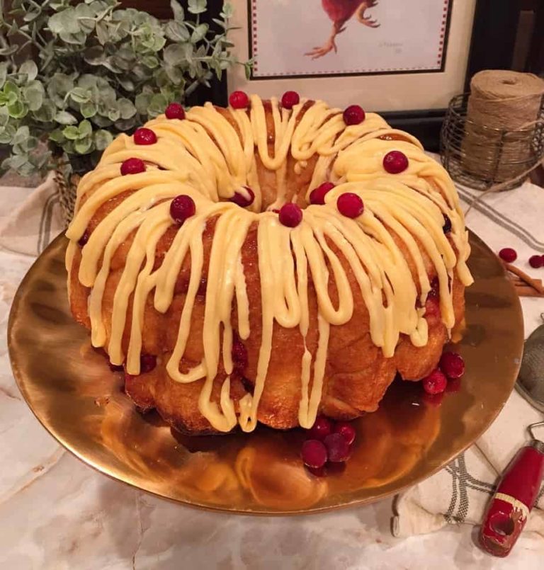 Cranberry Orange Pull-Apart Monkey Bread on Cake Stand