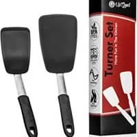 Turner Set | 2 Pack | Large and Small Kitchen Spatulas | Stainless Steel & Silicone | Non-Stick and Heat Resistant Utensils for Cooking, Flipping and Pressing (UpGood Kitchen Tools, Shadow Black)