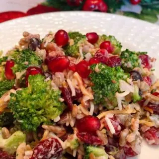 Broccoli, Cranberry, and Pomegranate Salad on serving plate