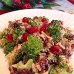 Broccoli Cranberry and Pomegranate Salad served on a salad plate