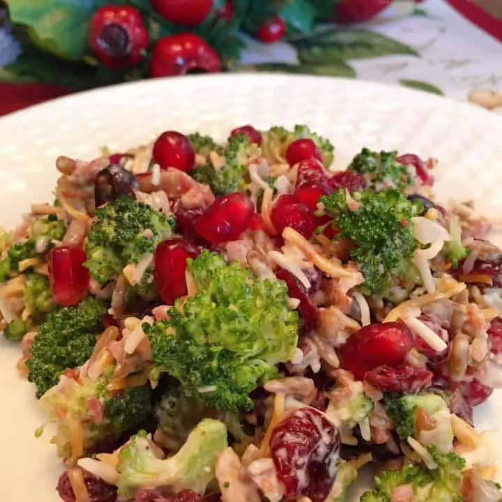 Broccoli, Cranberry, and Pomegranate Salad on a plate