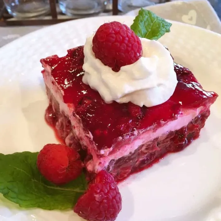 Raspberry Layered Salad slice on a plate.