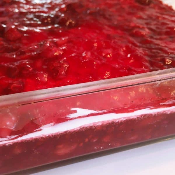 Raspberry Layered Jello Salad set from being chilled overnight.