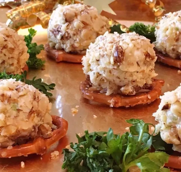 close up of mini blue cheese walnut balls