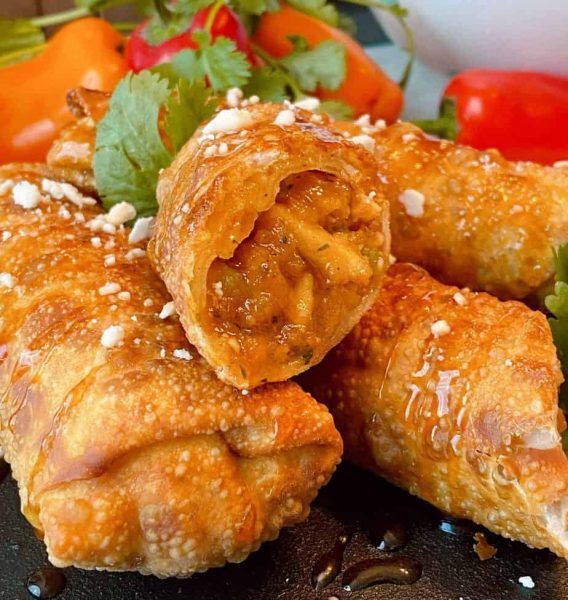 Sticky Buffalo Chicken Egg Rolls