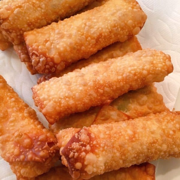 Egg Rolls on paper towel draining after frying