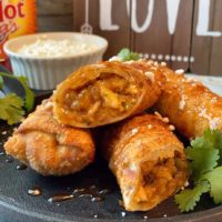 Sticky Buffalo Chicken Egg Rolls