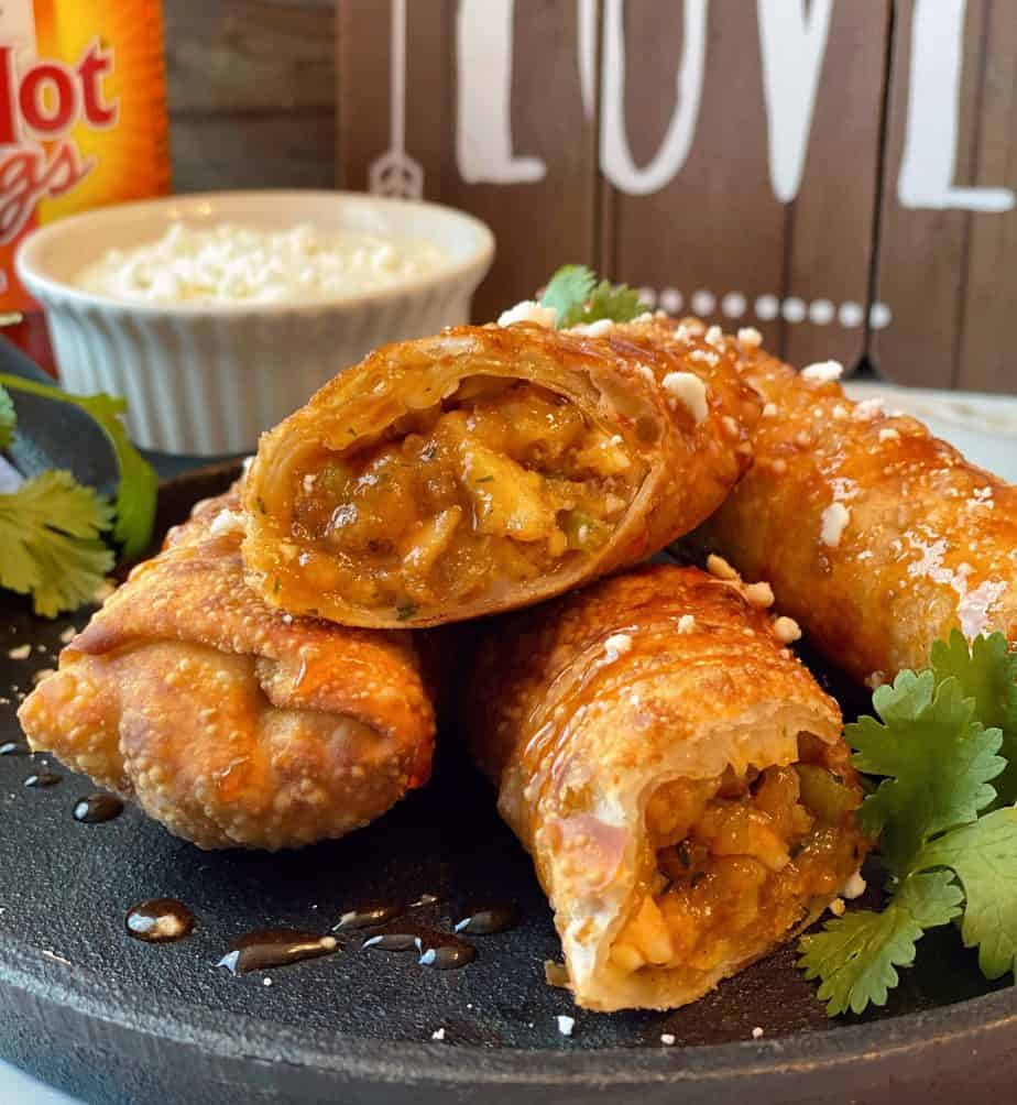 Sticky Buffalo Chicken Egg Rolls