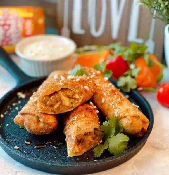 Buffalo Chicken Egg Rolls with dipping sauces