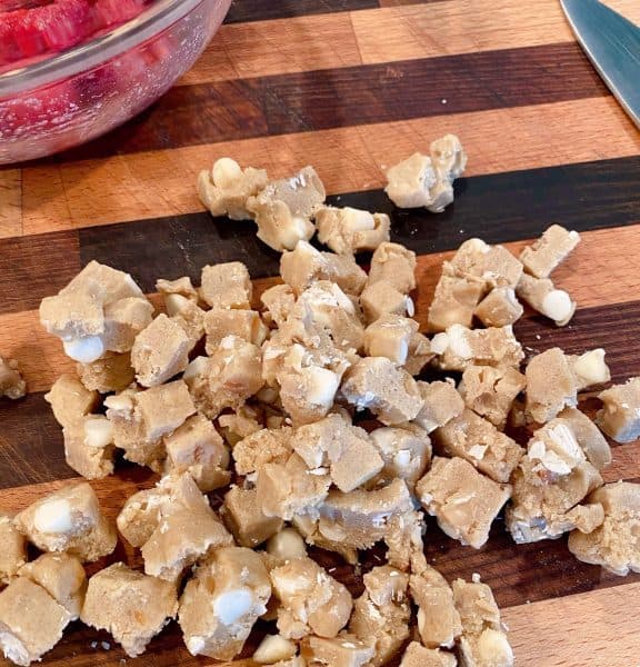 White Chocolate Cookie dough cut into cubes