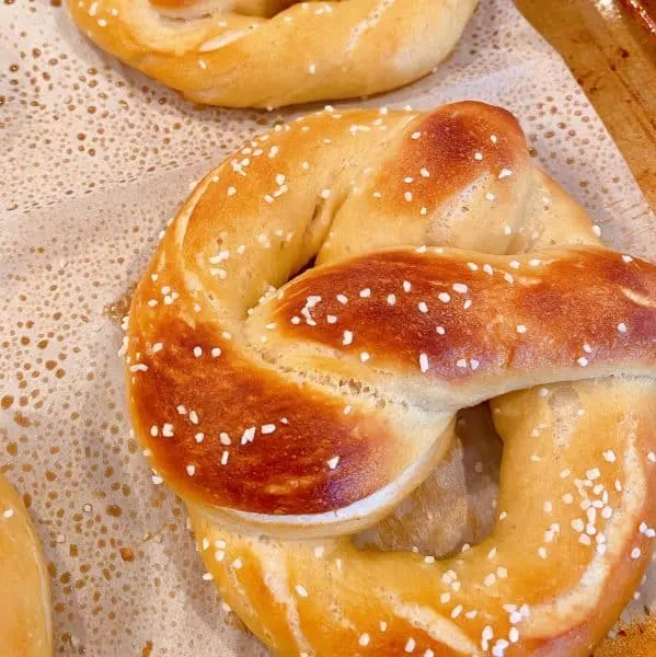 Pretzels on baking sheet after baking