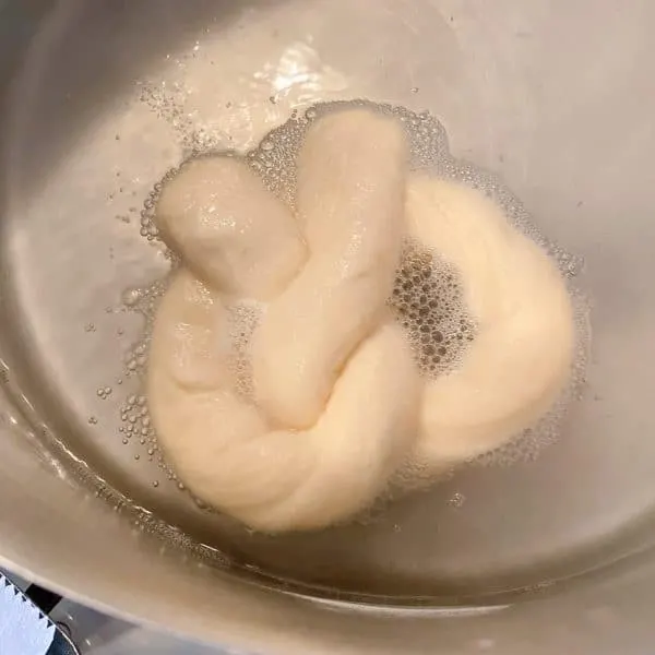 Pretzel in boiling water