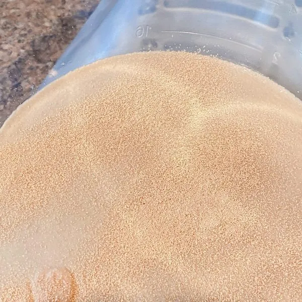 Yeast sprinkled on to of warm water