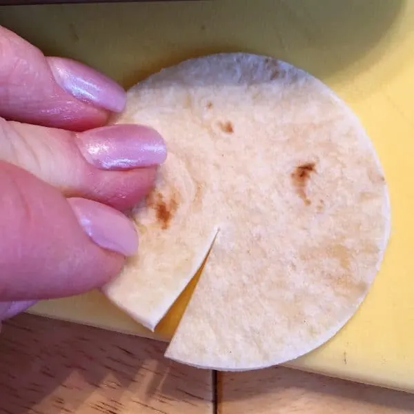 Slit cut into round circle tortilla