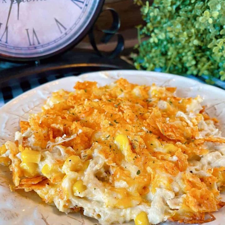 Easy Mexican Chicken Doritos Casserole serving on a plate.