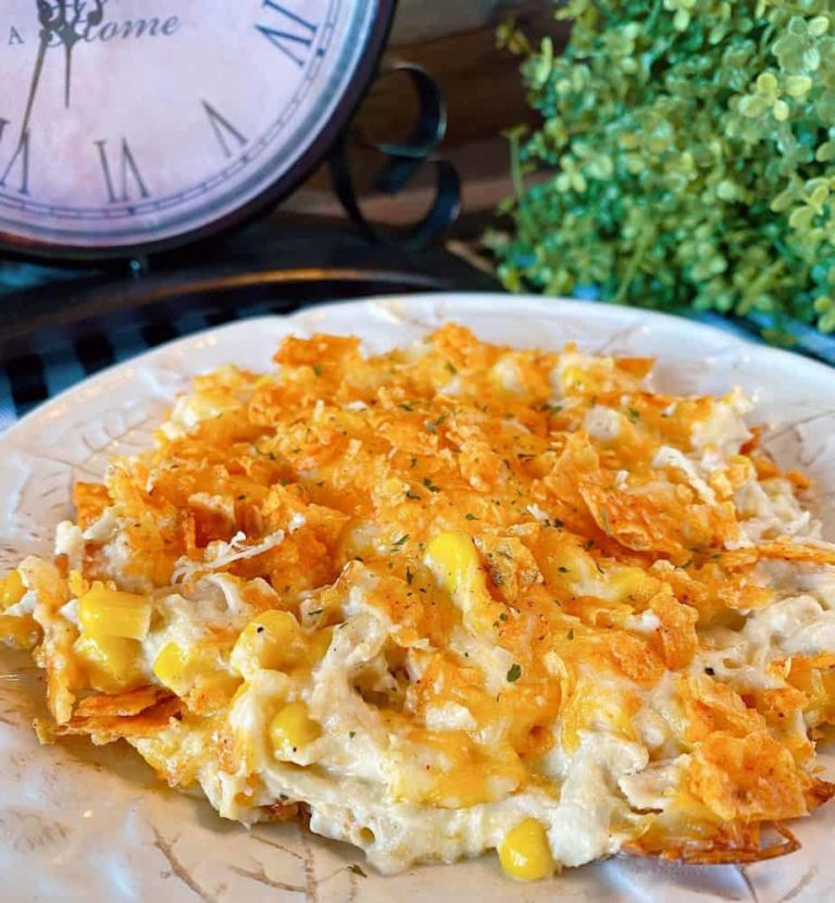 Easy Mexican Chicken Doritos Casserole serving on a plate.