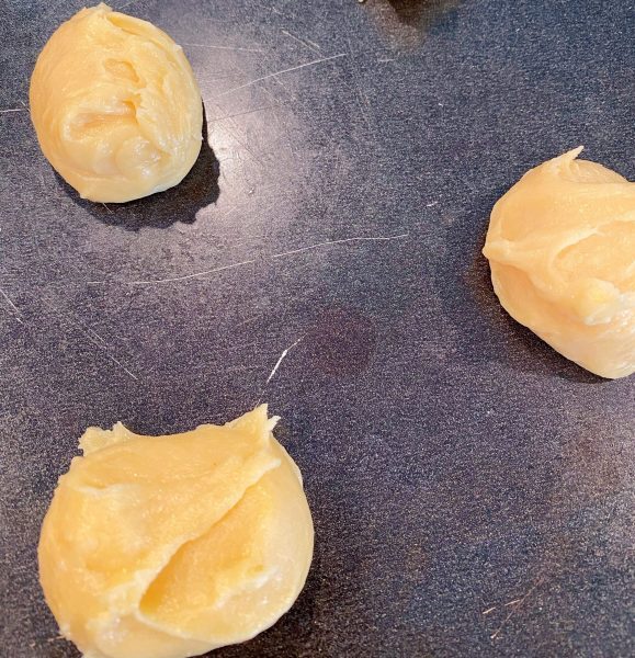 Cream Puff dough on baking sheet
