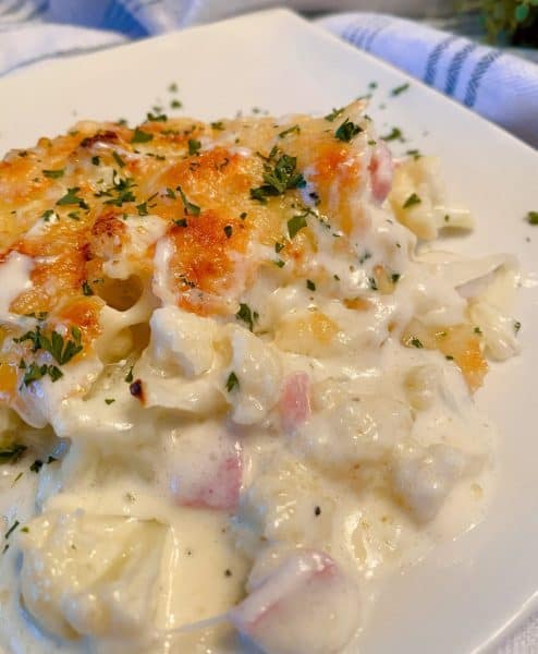 Creamy Cauliflower Casserole on serving dish