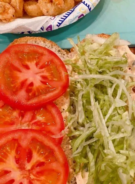 Lettuce and tomato on Sandwich