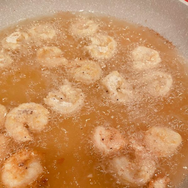 shrimp frying in oil