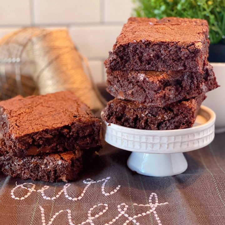 Best Homemade Brownies stacked on a plate