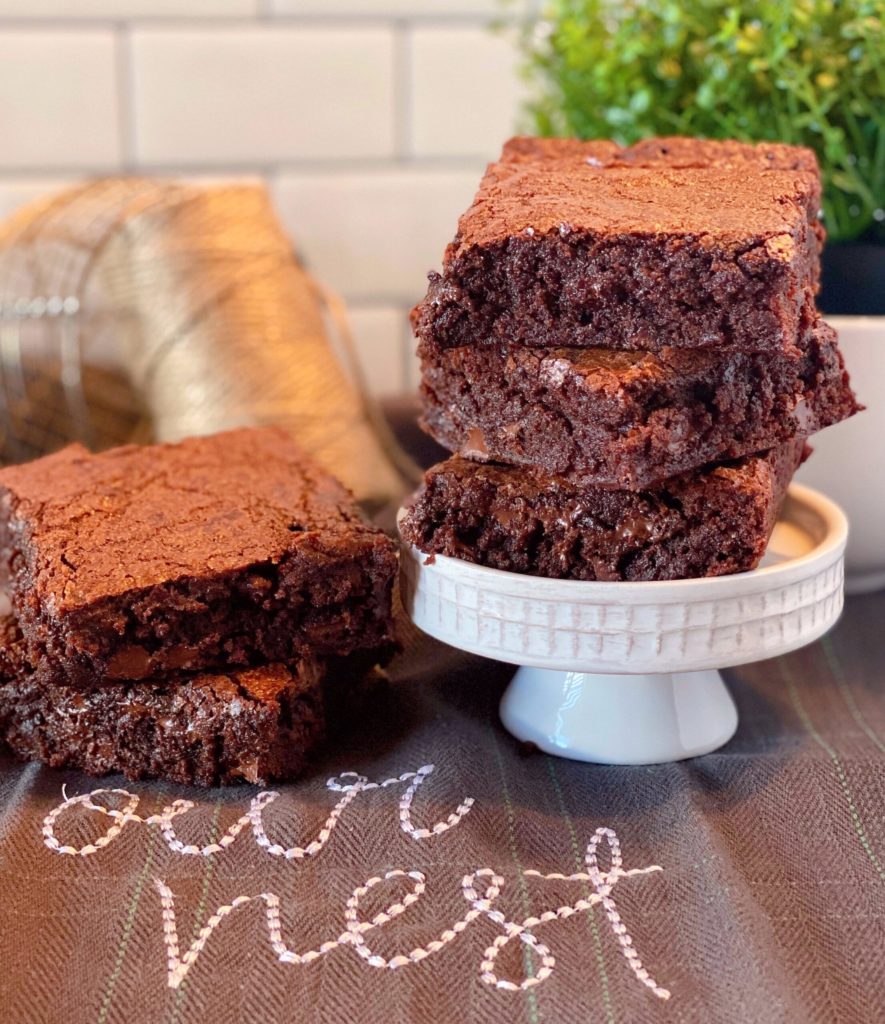 Best Homemade Brownies stacked on a plate