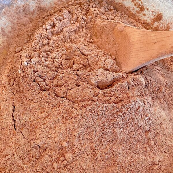 whisking cocoa and flour together