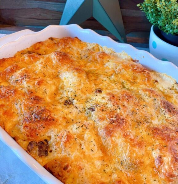 Chicken Biscuit Bubble Bake in a large casserole dish