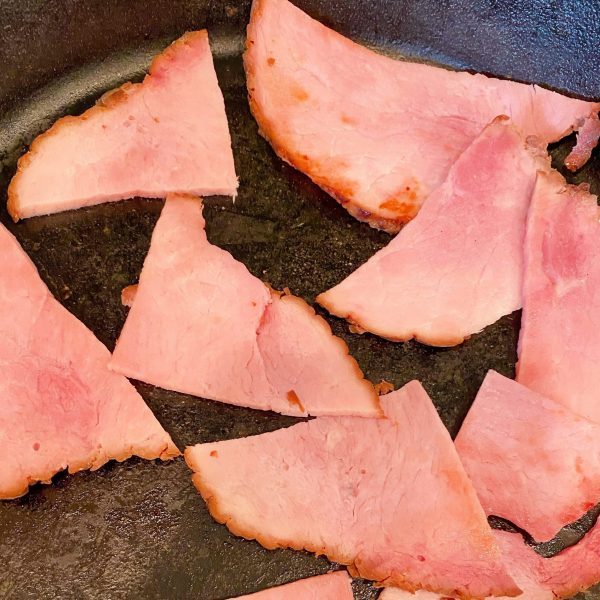 grilling ham slices in cast iron skillet