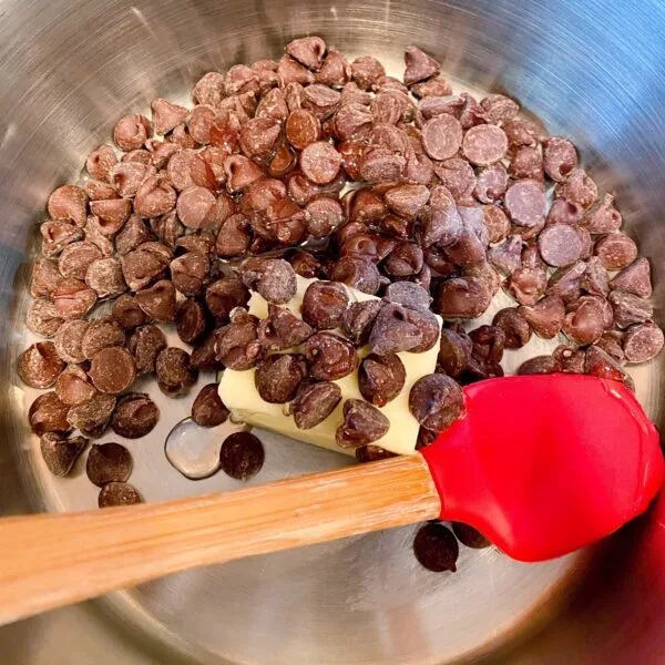 melting the chocolate chips for the glaze.