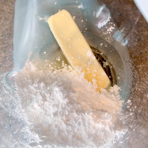 butter and sugar mixing bowl for cookie dough