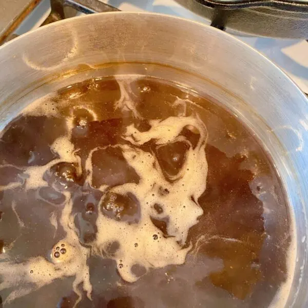Soy sauce mixture in sauce pan boiling