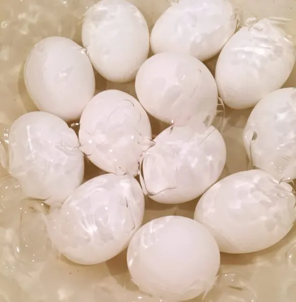 eggs soaking in ice bath for 5 minutes