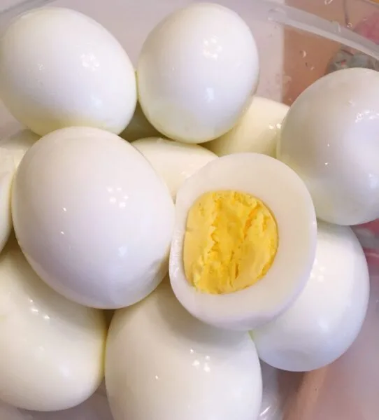 Hard Boiled eggs peeled in a big bowl