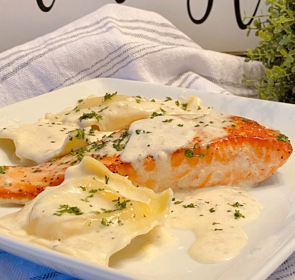 Creamy Tuscan Salmon with Ravioli Norine's Nest