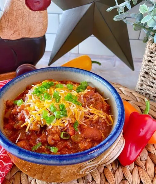 Slow cooker chili in a bowl