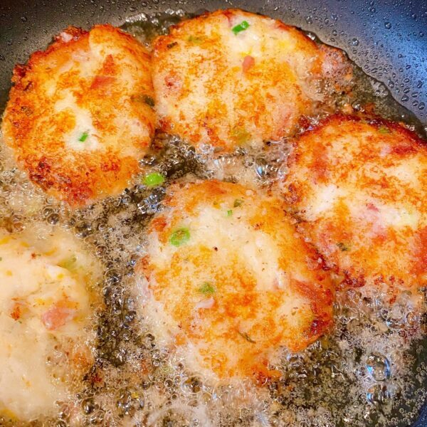 Frying patties till Golden Brown and crispy.