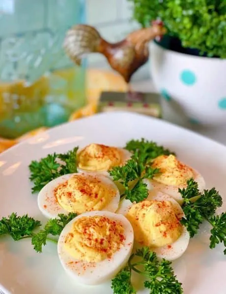 Plate full of deviled eggs 