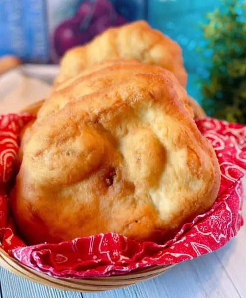 Indian Fry Bread in a basket on the kitchen table.