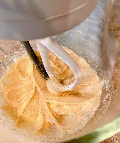blended sugar and vanilla in mixing bowl
