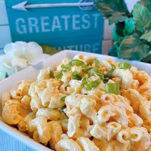 Traditional Hawaiian Pasta Salad in a serving bowl