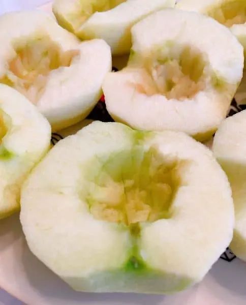 Granny Smith Apples, peeled, cored, and ready to fill. 