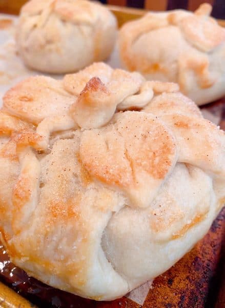 Apple dumplings out of the oven and cooling slightly.